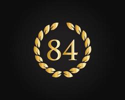 logotipo de aniversário de 84 anos com anel de ouro isolado em fundo preto, para aniversário, aniversário e celebração da empresa vetor