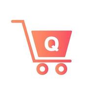 carrinho de compras de carrinho de letra q. modelo inicial de conceito de logotipo online e de compras vetor
