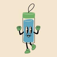 garrafa de água personagem de mascote de desenho animado dos anos 30 anos 40, 50, estilo de animação dos anos 60. vetor