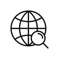 pesquisa na world wide web, símbolo global com ícone de lupa no design de estilo de linha isolado no fundo branco. curso editável. vetor