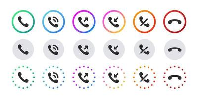 conjunto de ícones de chamada. ícones de função de chamada. os ícones de chamada telefônica aceitam e recusam. imagens vetoriais vetor