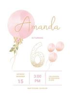 cartão de convite para a festa de aniversário da menina. modelo de convite para chá de bebê. seis anos vetor