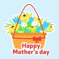 cesta com flores de primavera ou verão como banner quadrado ou cartão para o dia das mães. ilustração vetorial vetor