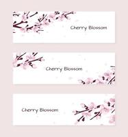 três banners com flores de cerejeira decorativas rosa frescas ou flores de cerejeira. cultura japonesa. ilustração vetorial vetor