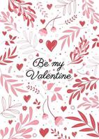 cartão romântico de 14 de fevereiro, cartão de férias, pôster que diz ser meu namorado com flores, vegetação e corações em um fundo branco. ilustração vetorial. vetor
