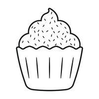 clipart de ícone de cupcake de linha preta com granulado ilustração vetorial vetor