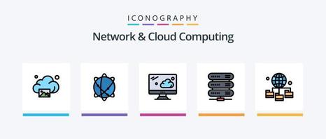 a linha de rede e computação em nuvem preencheu o pacote de 5 ícones, incluindo o globo. Internet. tecnologia. globo. transferir. design de ícones criativos vetor