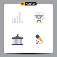 conjunto de pictogramas de 4 ícones planos simples de elementos de design de vetores editáveis de tribunal de churrasqueira de praia citadela de conexão