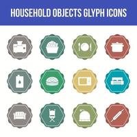 conjunto de ícones de glifo vetorial de objetos domésticos exclusivos vetor