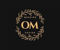 coleção de logotipos de monograma de casamento de letras iniciais om, modelos modernos minimalistas e florais desenhados à mão para cartões de convite, salve a data, identidade elegante para restaurante, boutique, café em vetor