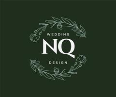 coleção de logotipos de monograma de casamento de letra nq, modelos modernos minimalistas e florais desenhados à mão para cartões de convite, salve a data, identidade elegante para restaurante, boutique, café em vetor