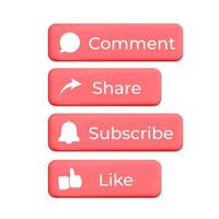 coleção de vetores 3d de mídias sociais como, seguir, inscrever-se, design de ícone de crachá de botão de comentário