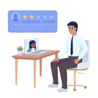 gerente de RH desapontado com o personagem de vetor de cor semiplana candidato a emprego. figura editável. pessoa de corpo inteiro em branco. ilustração simples de estilo cartoon para web design gráfico e animação