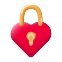 coração fechado em forma de cadeado. símbolo do amor feliz dia dos namorados. coração de bloqueio vermelho 3d isolado no fundo branco. ilustração vetorial. vetor
