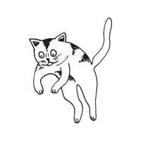 gato bonito desenhado à mão em movimento de salto no fundo branco. vetor animais adoráveis no estilo escandinavo da moda. ilustração engraçada, fofa e hygge para pôster, banner, impressão, decoração de sala de jogos para crianças.