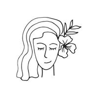 Doodle rosto de mulher bonita. dia internacional da mulher. ilustração vetorial para cartão, pôster, design moderno. conceito de feminismo. vetor