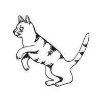 gato bonito desenhado à mão em movimento de salto no fundo branco. vetor animais adoráveis no estilo escandinavo da moda. ilustração engraçada, fofa e hygge para pôster, banner, impressão, decoração de sala de jogos para crianças.