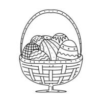 ovos de páscoa felizes na cesta em estilo doodle desenhado na mão. ilustração vetorial isolada no fundo branco. vetor