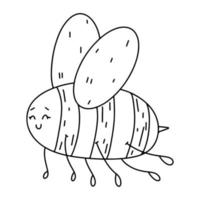 abelha bonita estilo doodle desenhado na mão. ilustração vetorial isolada no fundo branco. página para colorir para crianças. vetor