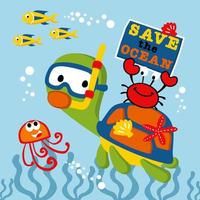 animais marinhos submarinos com banner de campanha, ilustração de desenho vetorial vetor
