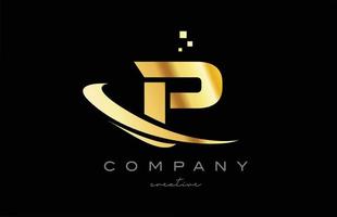 ouro dourado swoosh p ícone do logotipo da letra do alfabeto com cor amarela. design para uma empresa ou negócio vetor