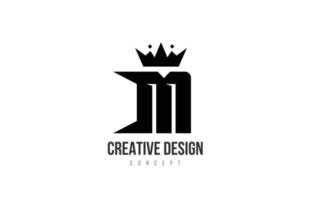 m design de ícone de logotipo de letra do alfabeto preto e branco com coroa de rei e picos. modelo para empresa e negócios vetor