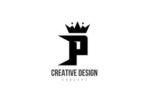 p projeto preto e branco do ícone do logotipo da letra do alfabeto com coroa do rei e picos. modelo para empresa e negócios vetor