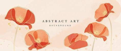 vetor de fundo de arte abstrata. flores em aquarela de luxo com arte de linha de ouro e fundo de textura de respingos de tinta. ilustração de design de arte para papel de parede, pôster, cartão de banner, impressão, web e embalagem.