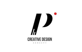 ícone do logotipo da letra do alfabeto ponto vermelho p. modelo criativo preto e branco para um negócio ou empresa vetor