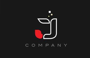 linha vermelha preta j ícone do logotipo da letra do alfabeto. modelo de design criativo para negócios e empresa vetor