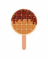 comida doce e comida de sobremesa, ilustração vetorial de cachorro-quente caseiro de círculo marrom dourado ou waffle de cachorro-quente no palito com chocolate preto e sabores diferentes. vetor