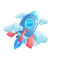 nave espacial de foguete dos desenhos animados com nuvem voando para projeto de lançamento de realização de negócios vetor
