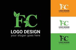 logotipo de letras fc de ecologia com folha verde. fc letras eco logotipo com folha. tipo de letra vetorial para pôsteres da natureza, emblema ecológico, identidade vegana, cartões de ervas e botânicos, etc. vetor