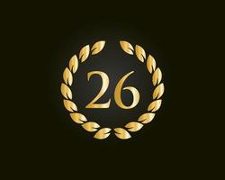 logotipo de aniversário de 26 anos com anel de ouro isolado em fundo preto, para aniversário, aniversário e celebração da empresa vetor