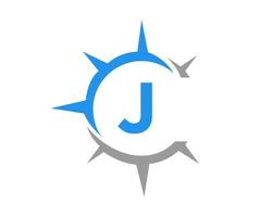 conceito de design do logotipo da bússola da letra j. sinal da bússola vetor