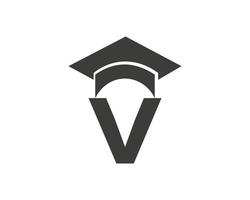 logotipo de educação com conceito de chapéu de letra v vetor