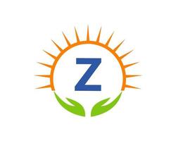 logotipo de caridade com conceito de mão, sol e letra z. modelo de logotipo de caridade vetor de logotipo de organização de doação