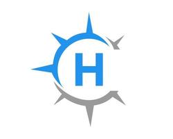 conceito de design do logotipo da bússola letra h. sinal da bússola vetor