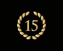 logotipo de aniversário de 15 anos com anel de ouro isolado em fundo preto, para aniversário, aniversário e celebração da empresa