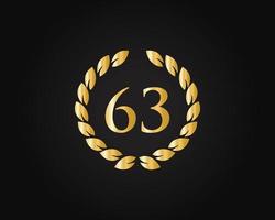 logotipo de aniversário de 63 anos com anel de ouro isolado em fundo preto, para aniversário, aniversário e celebração da empresa vetor