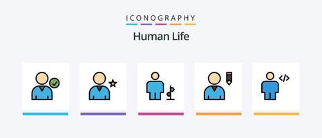 linha humana cheia de 5 ícones incluindo corpo. o sinal. excluir. humano. quadra. design de ícones criativos vetor