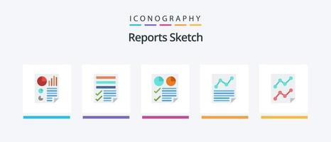 relatórios esboçar pacote de ícones plana 5 incluindo carta. dados. papel. dois. página. design de ícones criativos vetor
