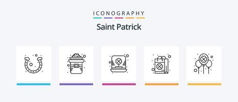 Saint Patrick Line 5 Icon Pack, incluindo Patrick. leprechaun. dia. irlandês. dia. design de ícones criativos vetor