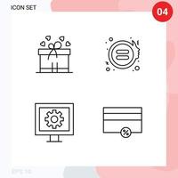 conjunto de pictogramas de 4 cores planas de linha preenchida simples de elementos de design de vetores editáveis de igualdade de tv de presente