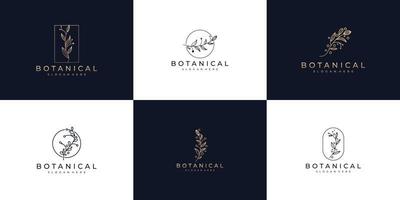 conjunto de arte de linha botânica, símbolo de design de logotipo de beleza, saúde e natureza vetor