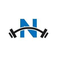 design de logotipo de academia de fitness letra n. logotipo de exercício do clube de fitness vetor