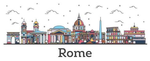 delineie o horizonte da cidade de Roma Itália com edifícios coloridos isolados em branco. vetor