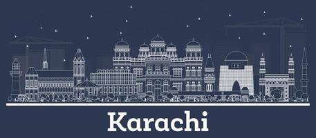delineie o horizonte da cidade de karachi paquistão com edifícios brancos. vetor