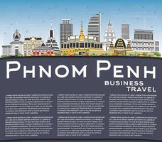 Horizonte da cidade de Phnom Penh Camboja com edifícios de cor, céu azul e espaço de cópia. vetor