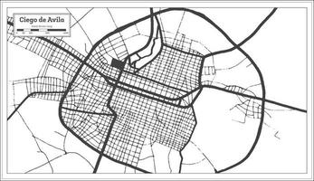 mapa da cidade ciego de avila cuba na cor preto e branco em estilo retrô. mapa de contorno. vetor